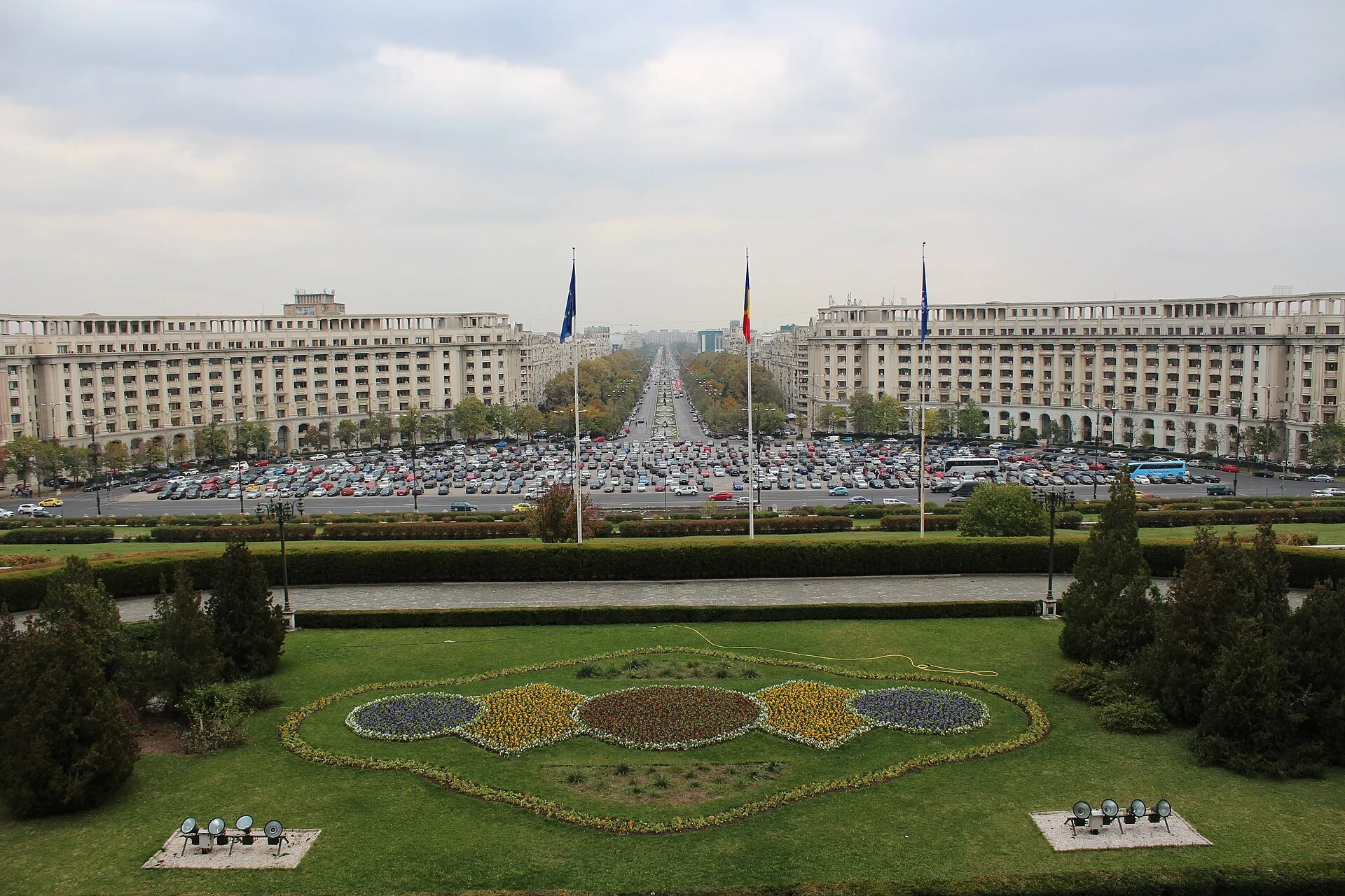 View over central Bucharest from the Palace of Parliament