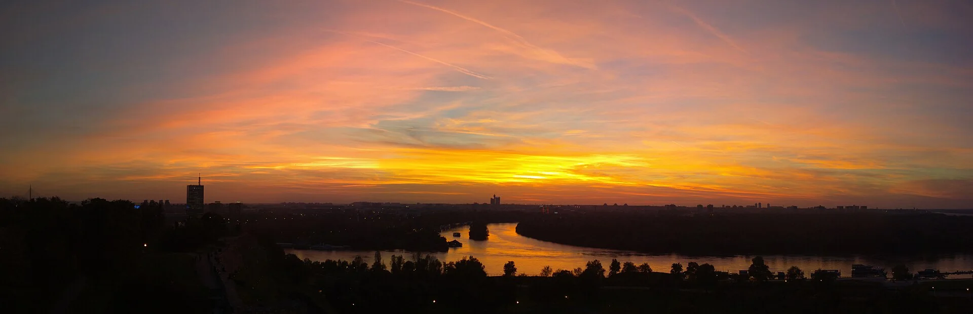 Sunset over the confluence of the Sava and Danube in Belgrade