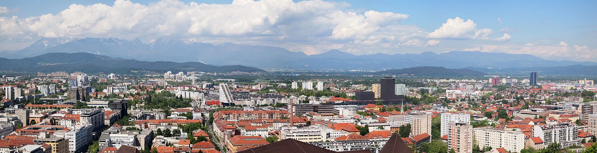 Panorama of Ljubljana with mountains beyond the city